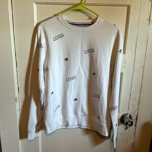 Tommy Hilfiger crew neck size small all white with brand all over it worn once